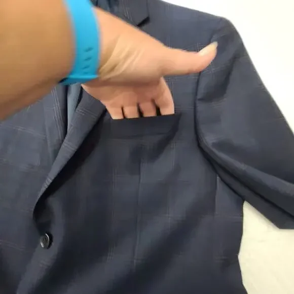 Michael Kors Men's wool navy blue plaid sports jacket 42S Formal Event wedding - Picture 8 of 13